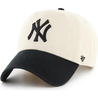 47 Brand Curved Brim Clean Up Two Tone No Loop Label New York Yankees MLB Beige and Black Adjustable Cap