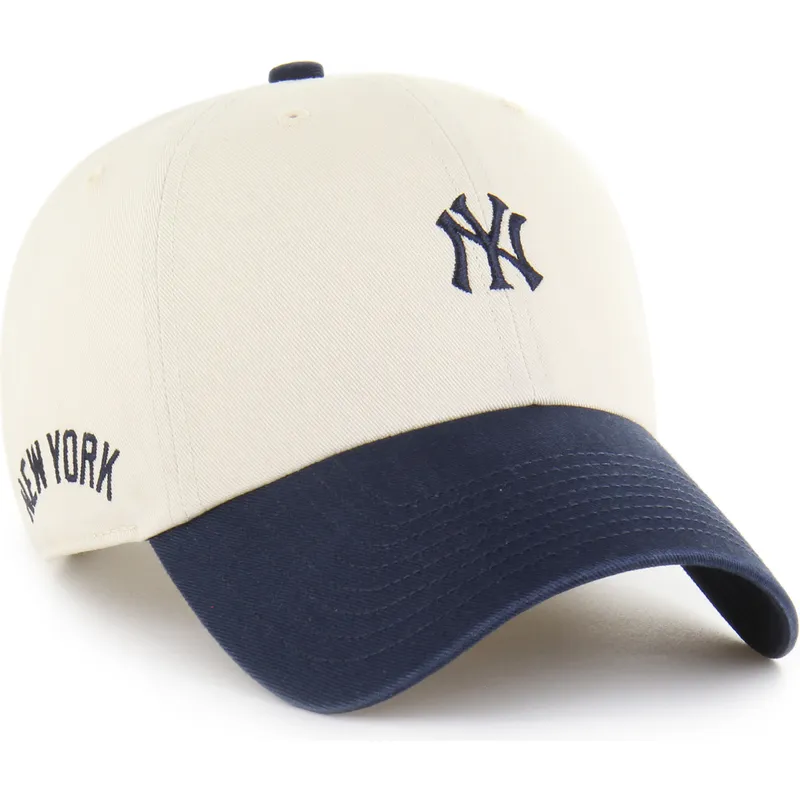beige-und-marineblaue-verstellbare-gebogene-kappe-clean-up-base-runner-sure-shot-two-tone-der-new-york-yankees-mlb-von-47-brand
