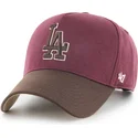 bordeaux-og-brun-buet-snapback-kasket-mvp-dt-sure-shot-two-tone-cotton-fra-los-angeles-dodgers-mlb-fra-47-brand