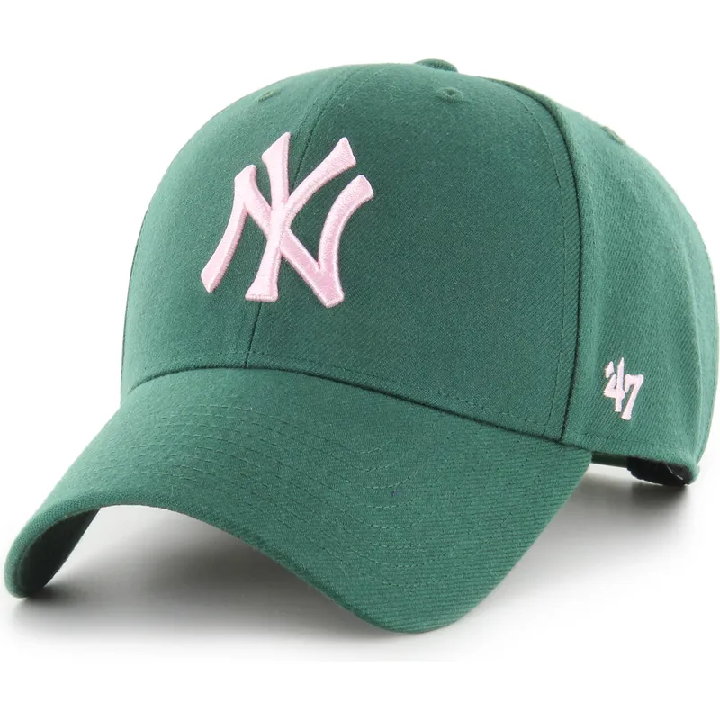 casquette-courbee-verte-snapback-avec-logo-rose-mvp-new-york-yankees-mlb-47-brand