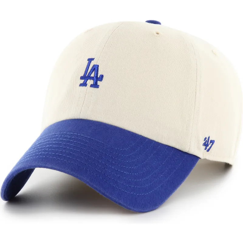 buet-beige-og-bla-justerbar-kasket-clean-up-base-runner-sure-shot-two-tone-fra-los-angeles-dodgers-mlb-fra-47-brand
