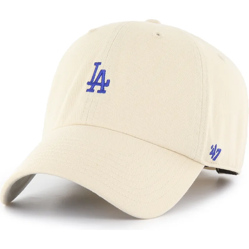 gorra-curva-beige-ajustable-con-logo-azul-clean-up-base-runner-de-los-angeles-dodgers-mlb-de-47-brand