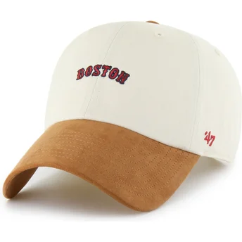 Шапка извита бежов регулируем Clean Up Mini Script Suede Visor на Boston Red Sox MLB от 47 Brand