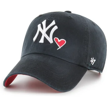 Шапка извита черна регулируема Clean Up Heart Icon на New York Yankees MLB от 47 Brand