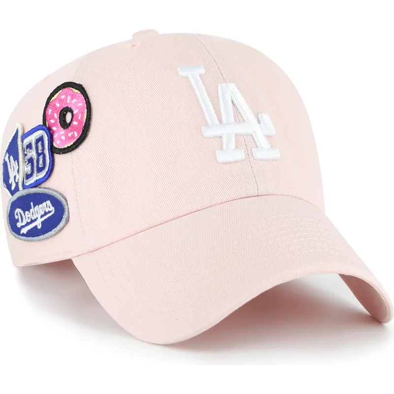 lyserod-justerbar-curved-kasket-clean-up-badges-fra-los-angeles-dodgers-mlb-fra-47-brand