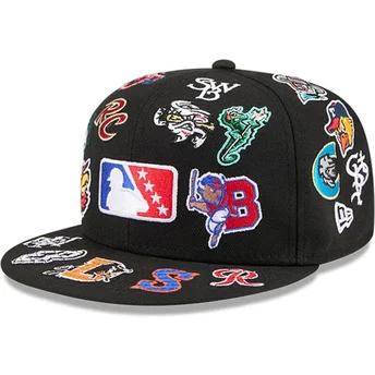 Schwarze enganliegende 59FIFTY All Over Flat Cap von MiLB von New Era