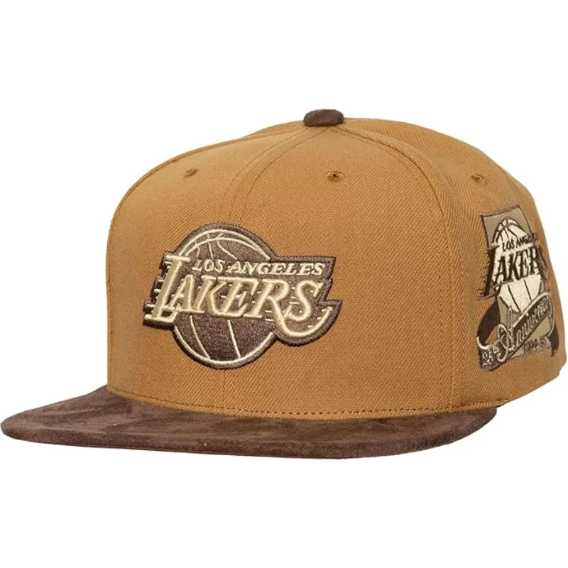 casquette-plate-marron-ajustable-coffee-strapback-los-angeles-lakers-nba-mitchell-ness