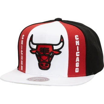 Gorra plana blanca, roja y negra blanca snapback Old Cut de Chicago Bulls NBA de Mitchell & Ness