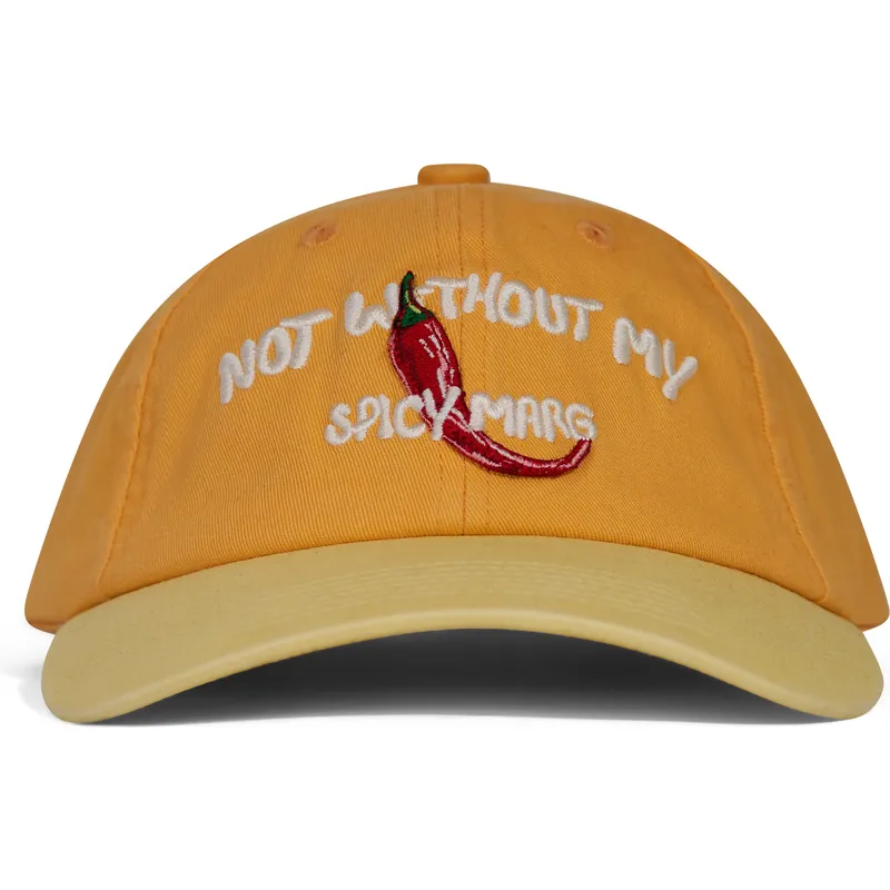 orangefarbene-und-gelbe-verstellbare-curved-cap-not-without-my-spicy-marg-von-pica-pica