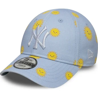 Blå justerbar buet kasket til dreng 9FORTY Summer All Over Print fra New York Yankees MLB fra New Era