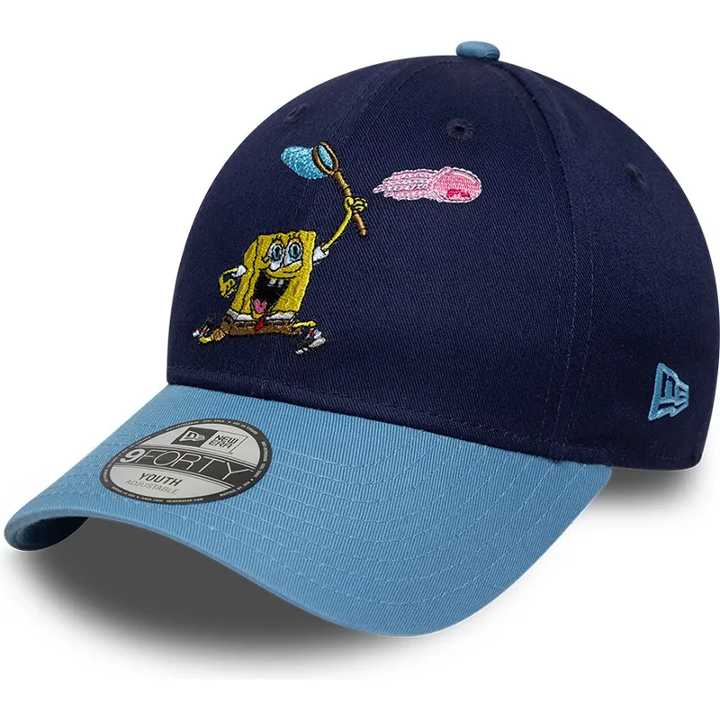 blaue-gebogene-snapback-kappe-fur-kinder-9forty-von-spongebob-von-new-era