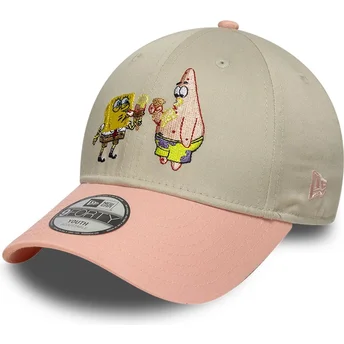 New Era Curved Brim Youth SpongeBob SquarePants And Patrick Star 9FORTY Beige and Pink Snapback Cap