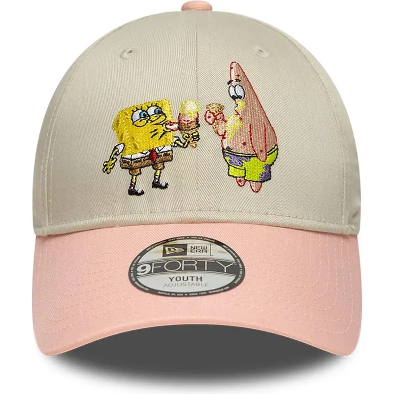 gorra-curva-beige-y-rosa-snapback-para-nino-9forty-de-bob-esponja-y-patricio-estrella-de-new-era