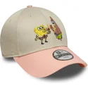 new-era-curved-brim-youth-spongebob-squarepants-and-patrick-star-9forty-beige-and-pink-snapback-cap