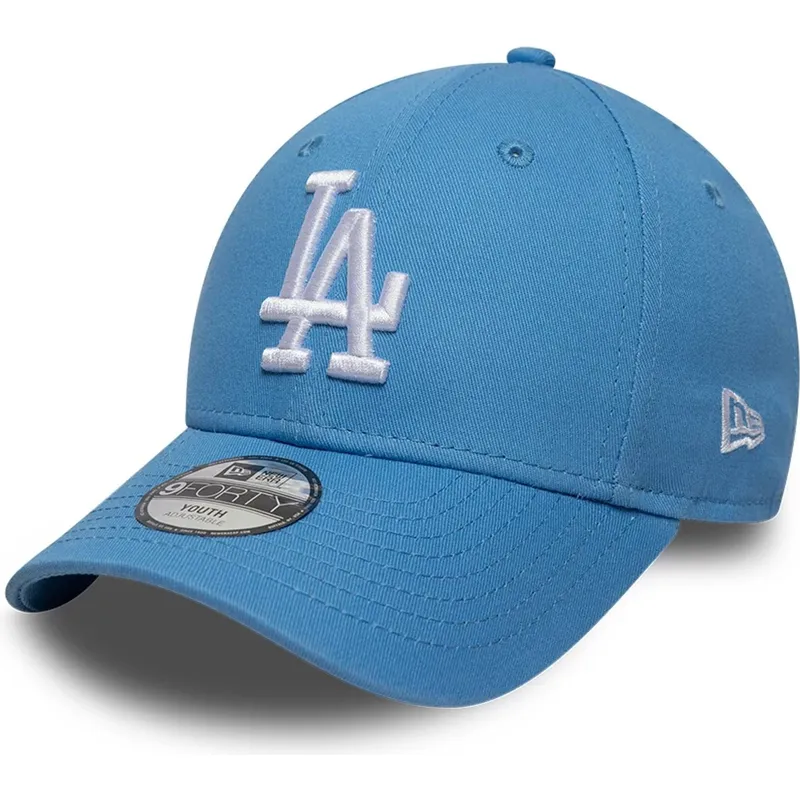 hellblaue-gebogene-verstellbare-kinderkappe-9forty-essential-der-los-angeles-dodgers-mlb-von-new-era