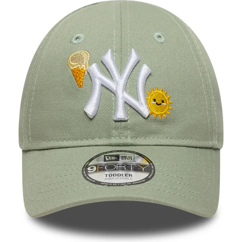 grune-gebogene-verstellbare-kappe-fur-kinder-9forty-summer-icon-der-new-york-yankees-mlb-von-new-era