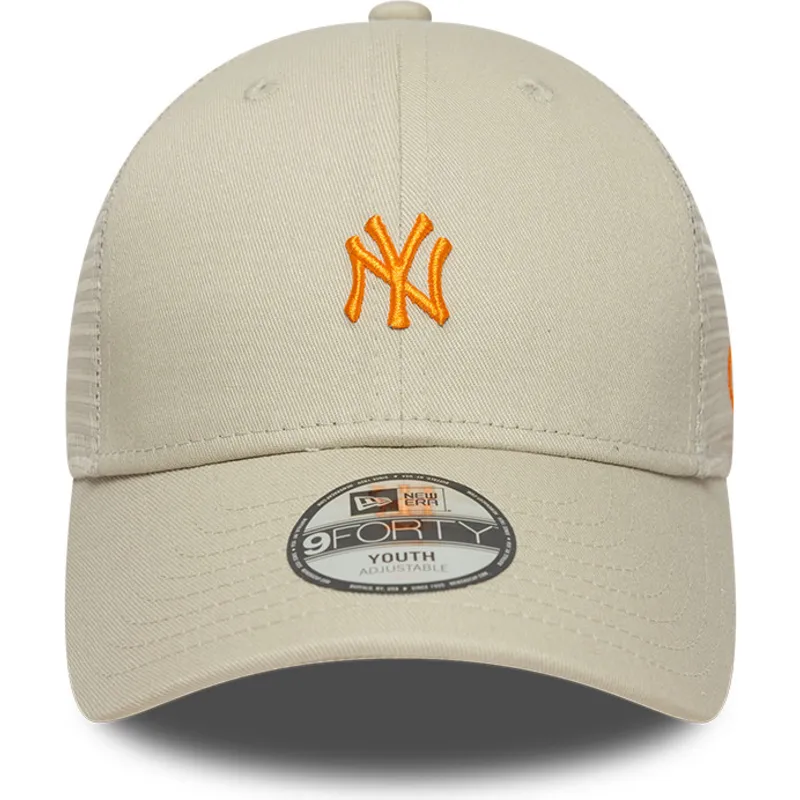 beige-verstellbare-trucker-kappe-mit-orangefarbenem-logo-fur-jungen-9forty-homefield-der-new-york-yankees-mlb-von-new-era