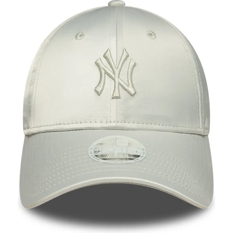 grune-gebogene-verstellbare-damenkappe-9forty-bow-back-satin-der-new-york-yankees-mlb-von-new-era