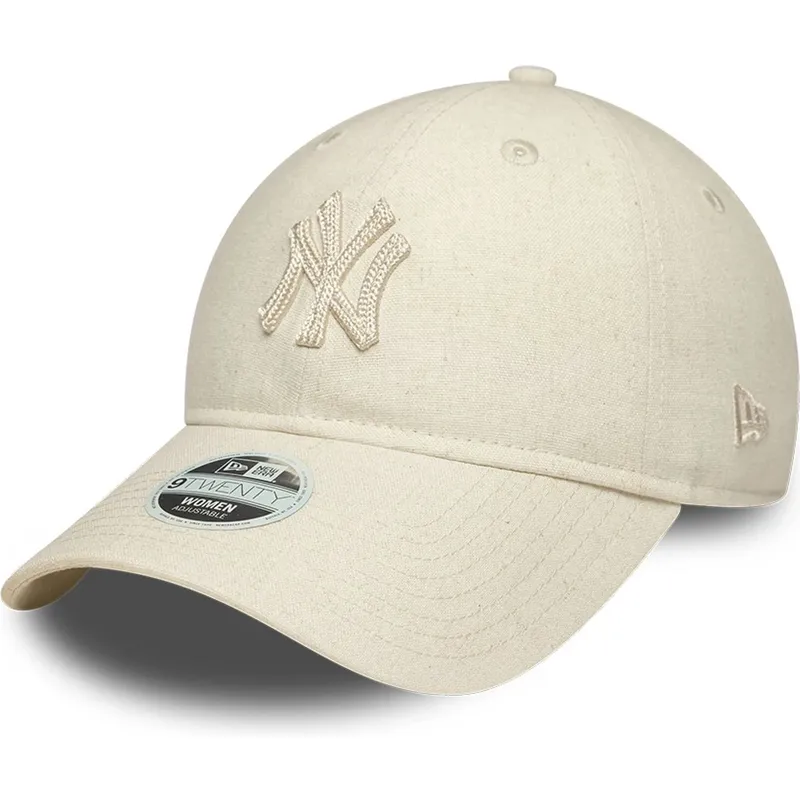 beige-verstellbare-curved-cap-mit-beigem-logo-fur-damen-9twenty-midi-linen-der-new-york-yankees-mlb-von-new-era
