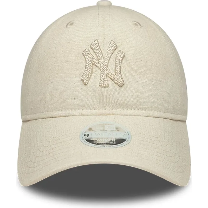new-era-curved-brim-women-9twenty-midi-linen-new-york-yankees-mlb-beige-adjustable-cap-with-beige-logo