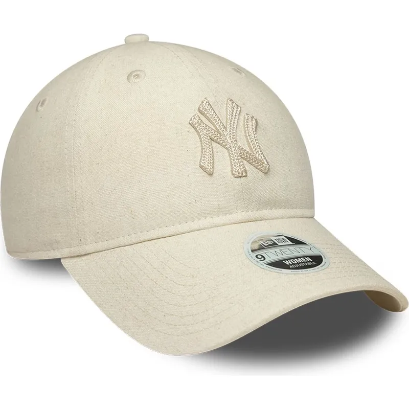 buet-beige-justerbar-kasket-med-beige-logo-til-kvinder-9twenty-midi-linen-fra-new-york-yankees-mlb-fra-new-era