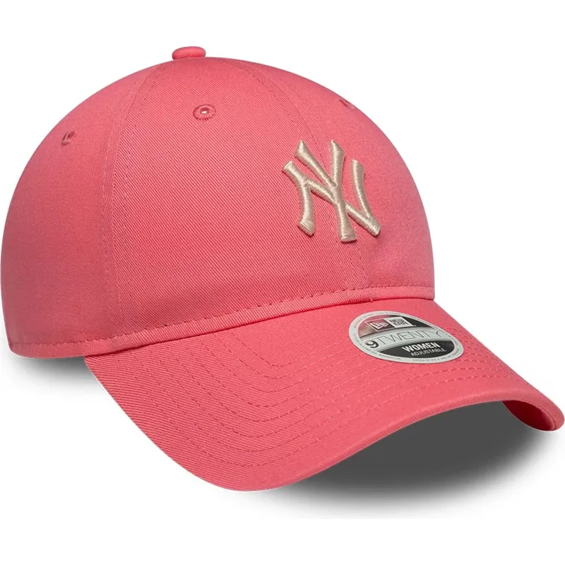 casquette-courbee-rose-ajustable-avec-logo-beige-pour-femme-9twenty-league-essential-midi-new-york-yankees-mlb-new-era