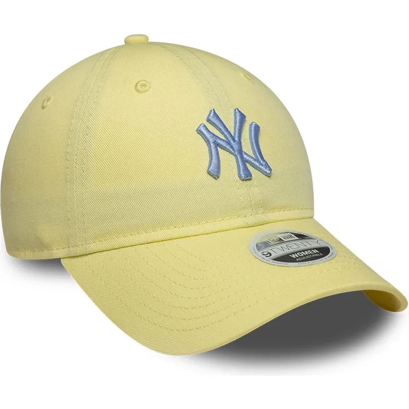 gelbe-gebogene-verstellbare-damenkappe-9twenty-league-essential-midi-der-new-york-yankees-mlb-von-new-era