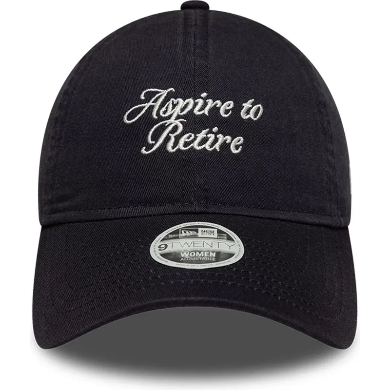 marineblaue-gebogene-verstellbare-damenkappe-9twenty-aspire-to-retire-slogan-von-new-era