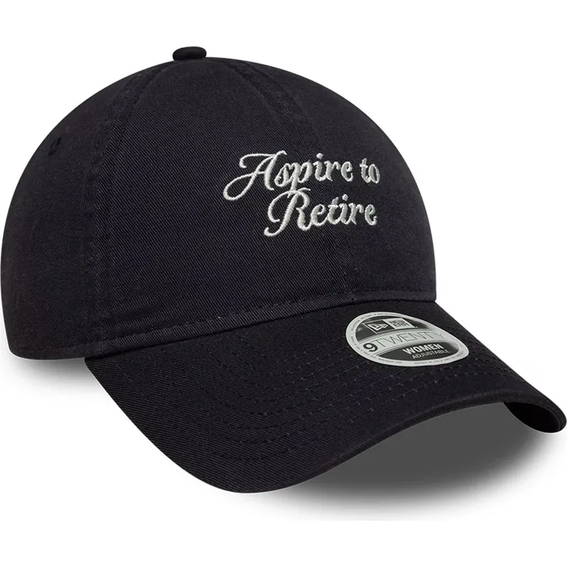 marinebla-justerbar-buet-kasket-til-kvinder-9twenty-aspire-to-retire-slogan-fra-new-era