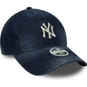 marineblaue-gebogene-verstellbare-damen-kappe-9twenty-a-frame-denim-der-new-york-yankees-mlb-von-new-era