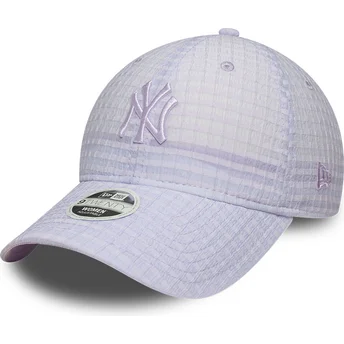 New Era Извита Козирка Дамско Лилаво Лого 9TWENTY Seersucker New York Yankees MLB Лилава Регулируема Шапка
