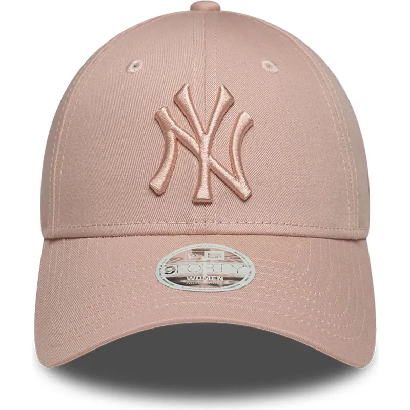 rosa-verstellbare-curved-cap-mit-rosa-logo-fur-damen-9forty-league-essential-der-new-york-yankees-mlb-von-new-era