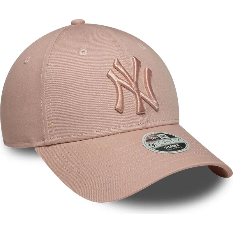rosa-verstellbare-curved-cap-mit-rosa-logo-fur-damen-9forty-league-essential-der-new-york-yankees-mlb-von-new-era