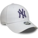 new-era-curved-brim-women-dark-purple-logo-9forty-league-essential-new-york-yankees-mlb-white-adjustable-cap