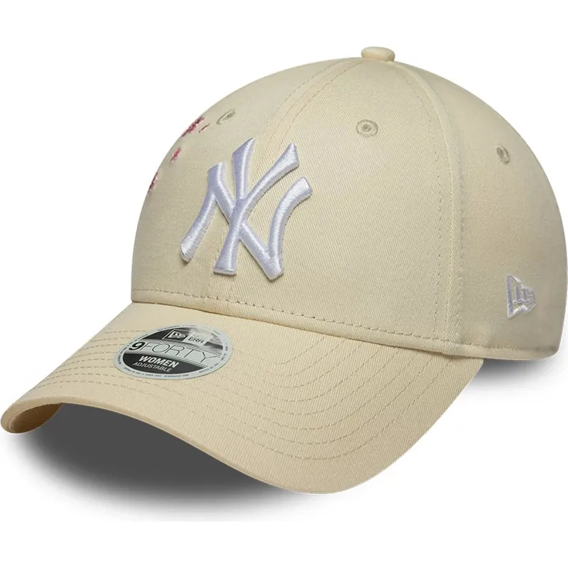 shapka-izvita-bezhov-reguliruem-9forty-floral-icon-side-na-new-york-yankees-mlb-ot-new-era