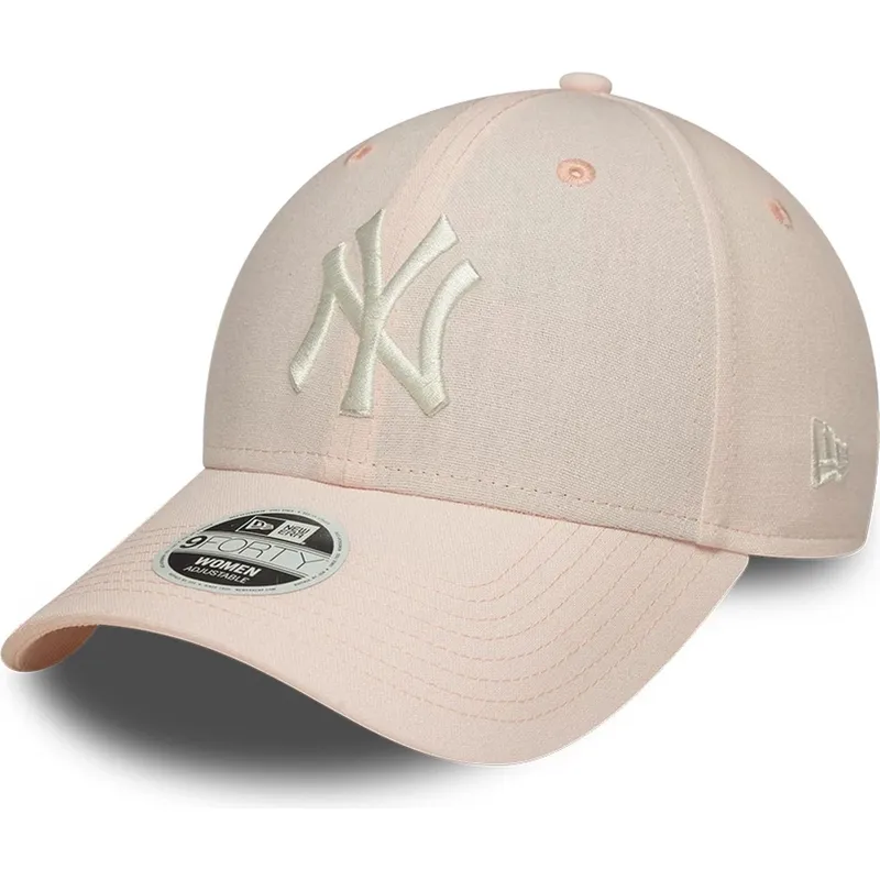 casquette-courbee-rose-claire-ajustable-pour-femme-9forty-linen-new-york-yankees-mlb-new-era