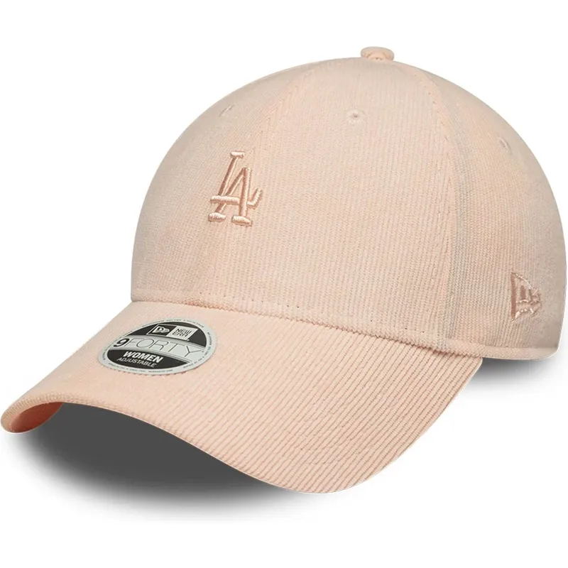 lyserod-justerbar-buet-kasket-med-lyserodt-logo-til-kvinder-9forty-mini-cord-fra-los-angeles-dodgers-mlb-fra-new-era