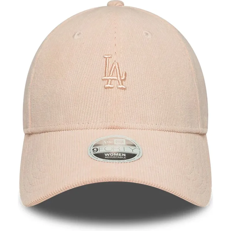 lyserod-justerbar-buet-kasket-med-lyserodt-logo-til-kvinder-9forty-mini-cord-fra-los-angeles-dodgers-mlb-fra-new-era