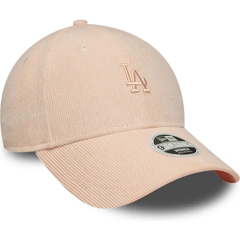 lyserod-justerbar-buet-kasket-med-lyserodt-logo-til-kvinder-9forty-mini-cord-fra-los-angeles-dodgers-mlb-fra-new-era
