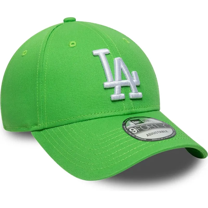 casquette-courbee-verte-claire-ajustable-avec-logo-blanc-9forty-league-essential-los-angeles-dodgers-mlb-new-era
