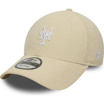 Beige gebogene verstellbare 9FORTY Soft Cord Kappe der New York Mets MLB von New Era