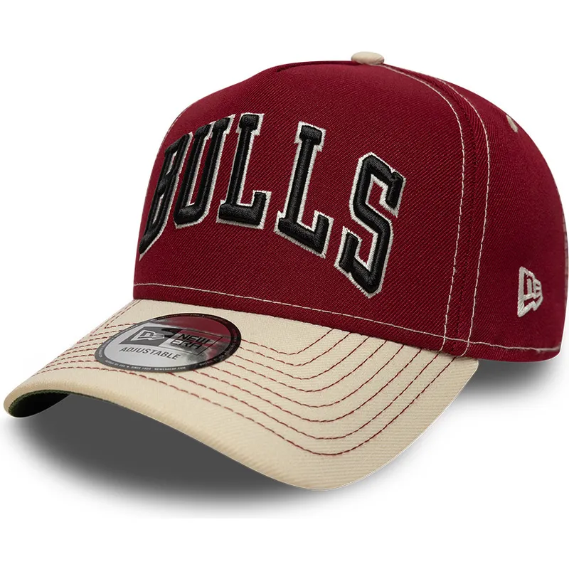casquette-courbee-rouge-et-beige-snapback-e-frame-city-icon-chicago-bulls-nba-new-era