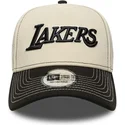 casquette-courbee-beige-et-noire-snapback-e-frame-city-icon-los-angeles-lakers-nba-new-era