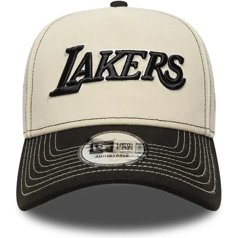 beige-und-schwarze-gebogene-snapback-kappe-e-frame-city-icon-der-los-angeles-lakers-nba-von-new-era