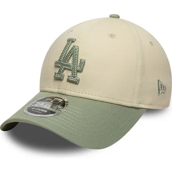Casquette courbée beige et verte snapback avec logo vert 9FORTY M-Crown Side Script Los Angeles Dodgers MLB New Era