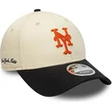 casquette-courbee-beige-et-noire-snapback-9forty-m-crown-side-script-new-york-mets-mlb-new-era