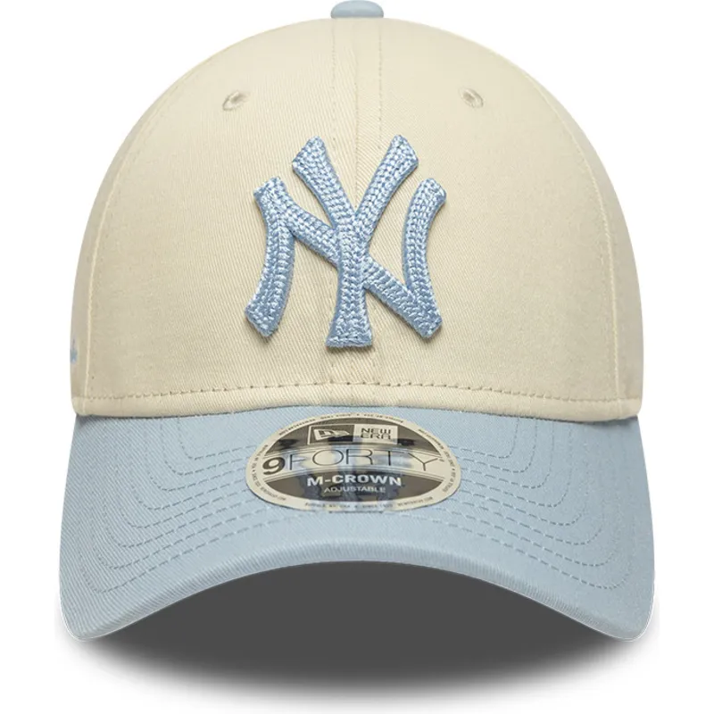 gorra-curva-beige-y-azul-snapback-con-logo-azul-9forty-m-crown-side-script-de-new-york-yankees-mlb-de-new-era