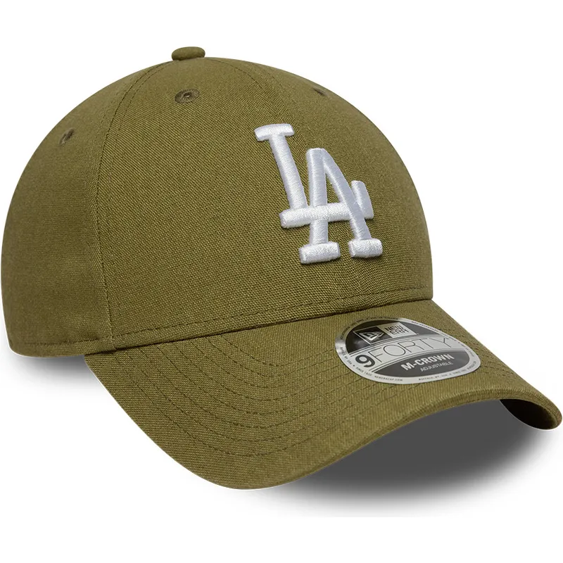 grune-gebogene-snapback-kappe-9forty-m-crown-linen-der-los-angeles-dodgers-mlb-von-new-era