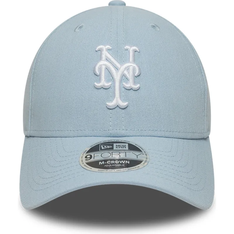 hellblaue-gebogene-snapback-kappe-9forty-m-crown-linen-der-new-york-mets-mlb-von-new-era