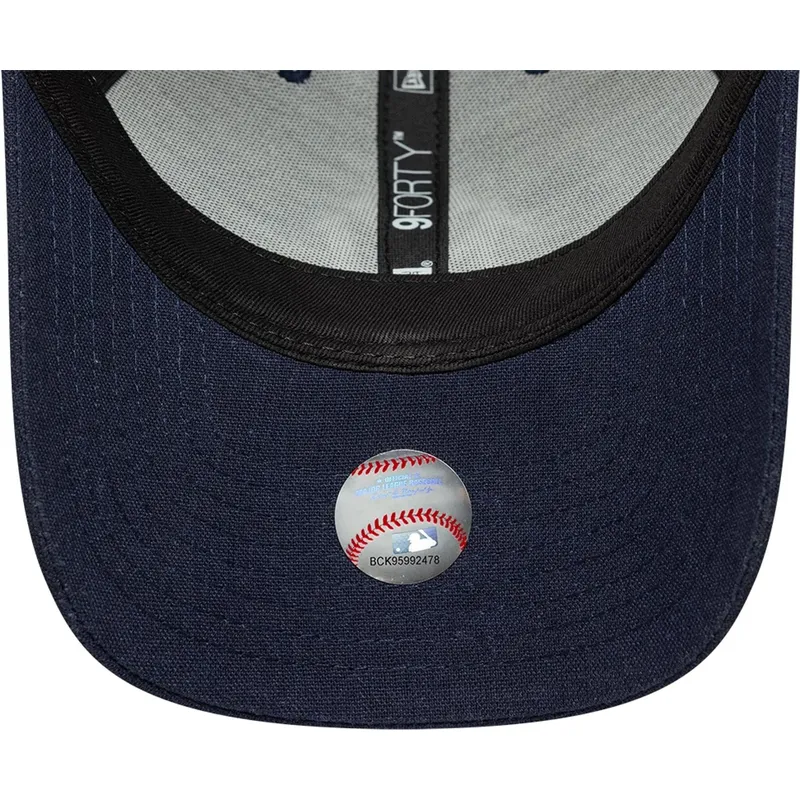 marineblaue-gebogene-snapback-kappe-9forty-m-crown-linen-der-new-york-yankees-mlb-von-new-era